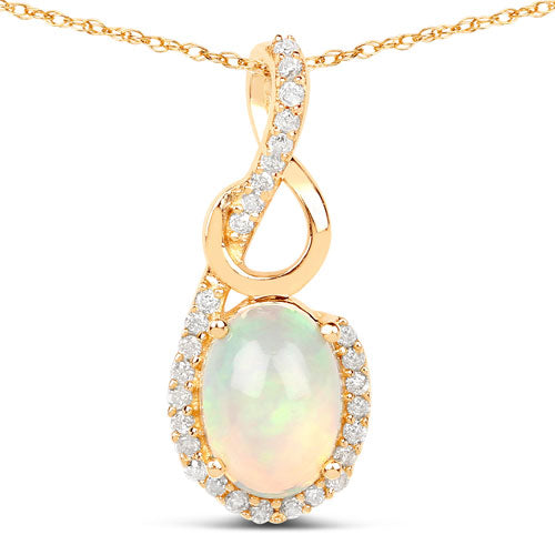 14K Yellow Gold Ethiopian Opal and Diamond Crossover Pendant