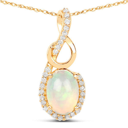 14K Yellow Gold Ethiopian Opal and Diamond Crossover Pendant