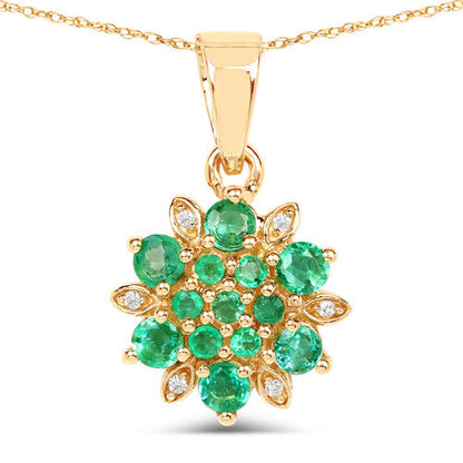 14K Yellow Gold Zambian Emerald and Diamond Floral Pendant