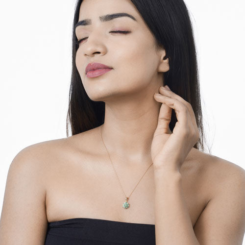 14K Yellow Gold Zambian Emerald and Diamond Floral Pendant