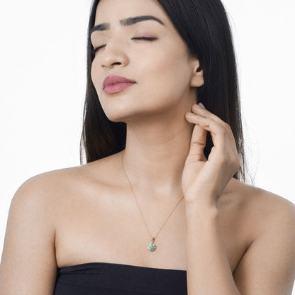 14K Yellow Gold Zambian Emerald and Diamond Floral Pendant