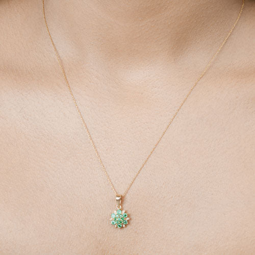 14K Yellow Gold Zambian Emerald and Diamond Floral Pendant