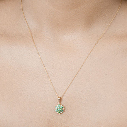 14K Yellow Gold Zambian Emerald and Diamond Floral Pendant