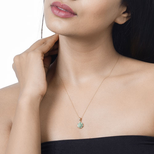 14K Yellow Gold Zambian Emerald and Diamond Floral Pendant