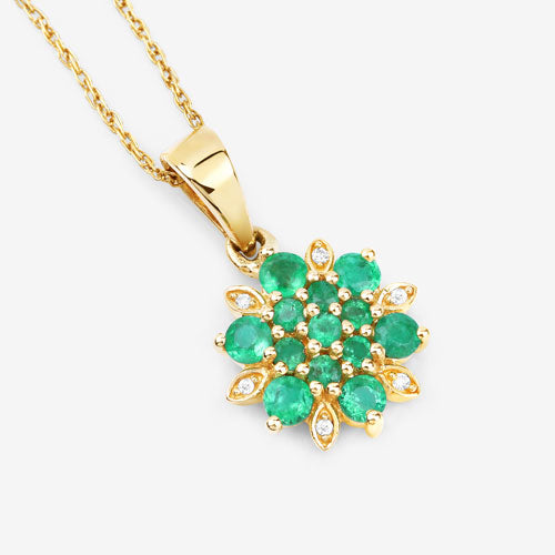 14K Yellow Gold Zambian Emerald and Diamond Floral Pendant