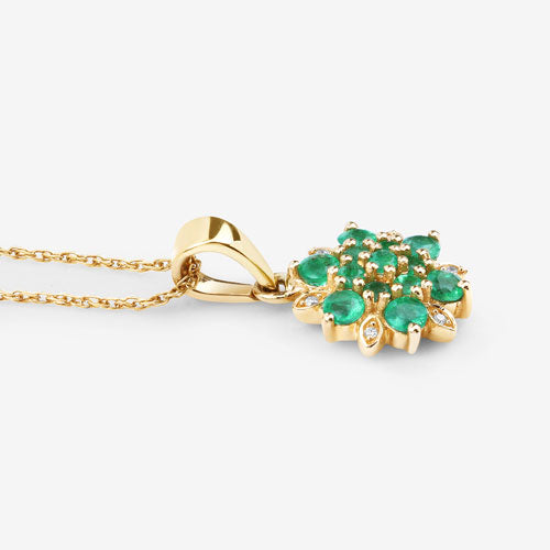 14K Yellow Gold Zambian Emerald and Diamond Floral Pendant