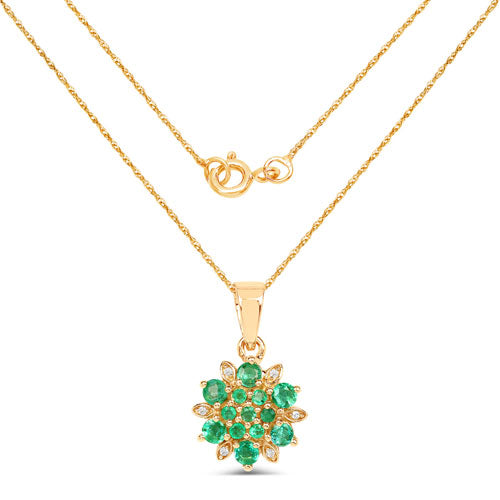 14K Yellow Gold Zambian Emerald and Diamond Floral Pendant
