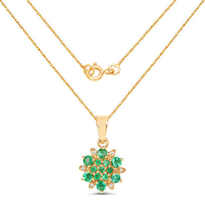 14K Yellow Gold Zambian Emerald and Diamond Floral Pendant