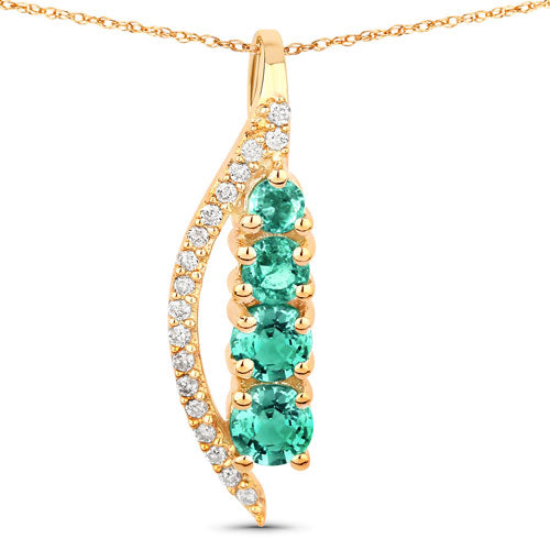14K Yellow Gold Zambian Emerald and Diamond Graduated Pendant