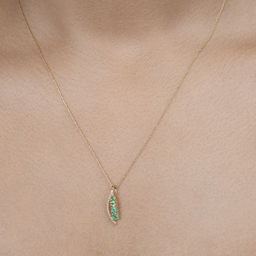 14K Yellow Gold Zambian Emerald and Diamond Graduated Pendant