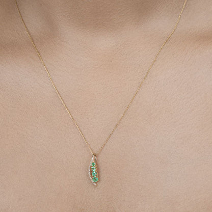 14K Yellow Gold Zambian Emerald and Diamond Graduated Pendant