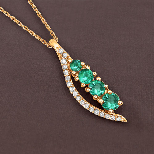14K Yellow Gold Zambian Emerald and Diamond Graduated Pendant