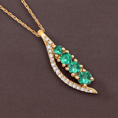 14K Yellow Gold Zambian Emerald and Diamond Graduated Pendant