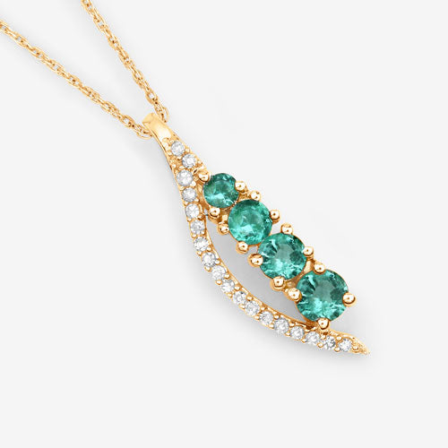 14K Yellow Gold Zambian Emerald and Diamond Graduated Pendant