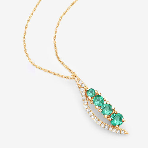 14K Yellow Gold Zambian Emerald and Diamond Graduated Pendant