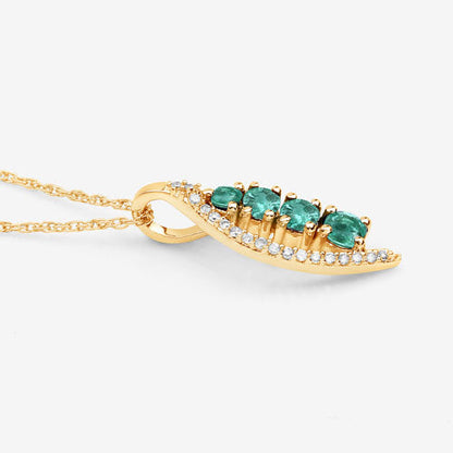 14K Yellow Gold Zambian Emerald and Diamond Graduated Pendant