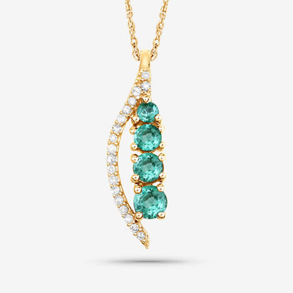 14K Yellow Gold Zambian Emerald and Diamond Graduated Pendant
