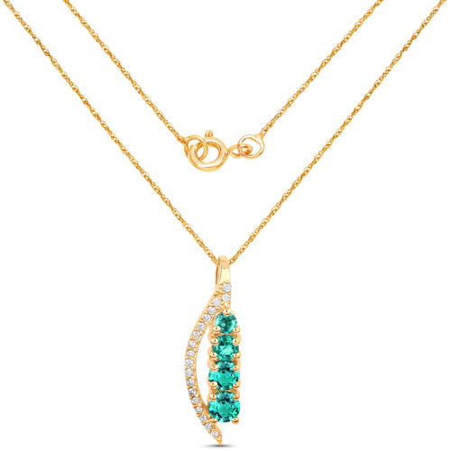 14K Yellow Gold Zambian Emerald and Diamond Graduated Pendant