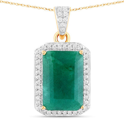 14K Yellow Gold Dyed Emerald and White Diamond Pendant