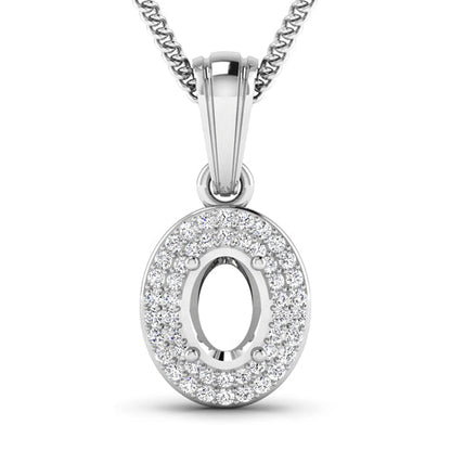 14K White Gold Diamond Oval Semi-Mount Pendant