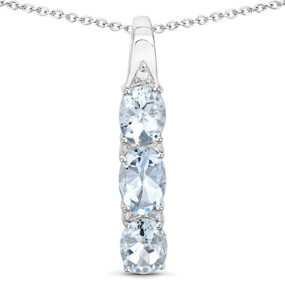 0.95 Carat Genuine Aquamarine and White Diamond .925 Sterling Silver Pendant