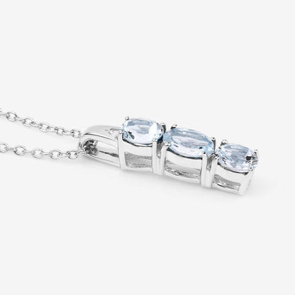 0.95 Carat Genuine Aquamarine and White Diamond .925 Sterling Silver Pendant