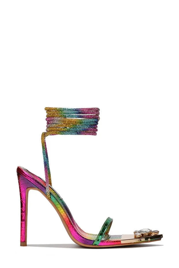 Phora Diamond Tip Rhinestone Rope High Heels - Multi