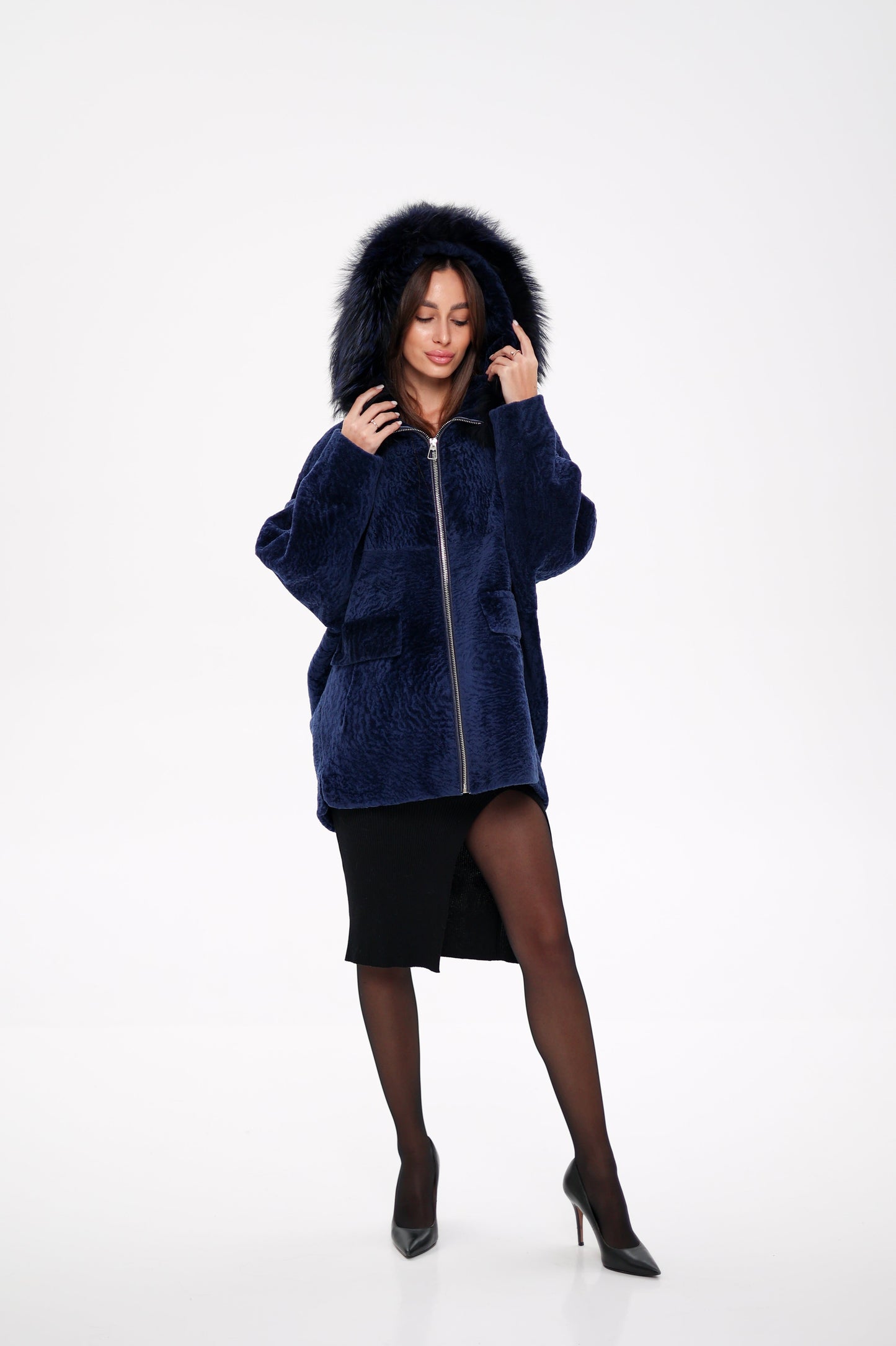 Shearling Silver Fox Trim Jacket