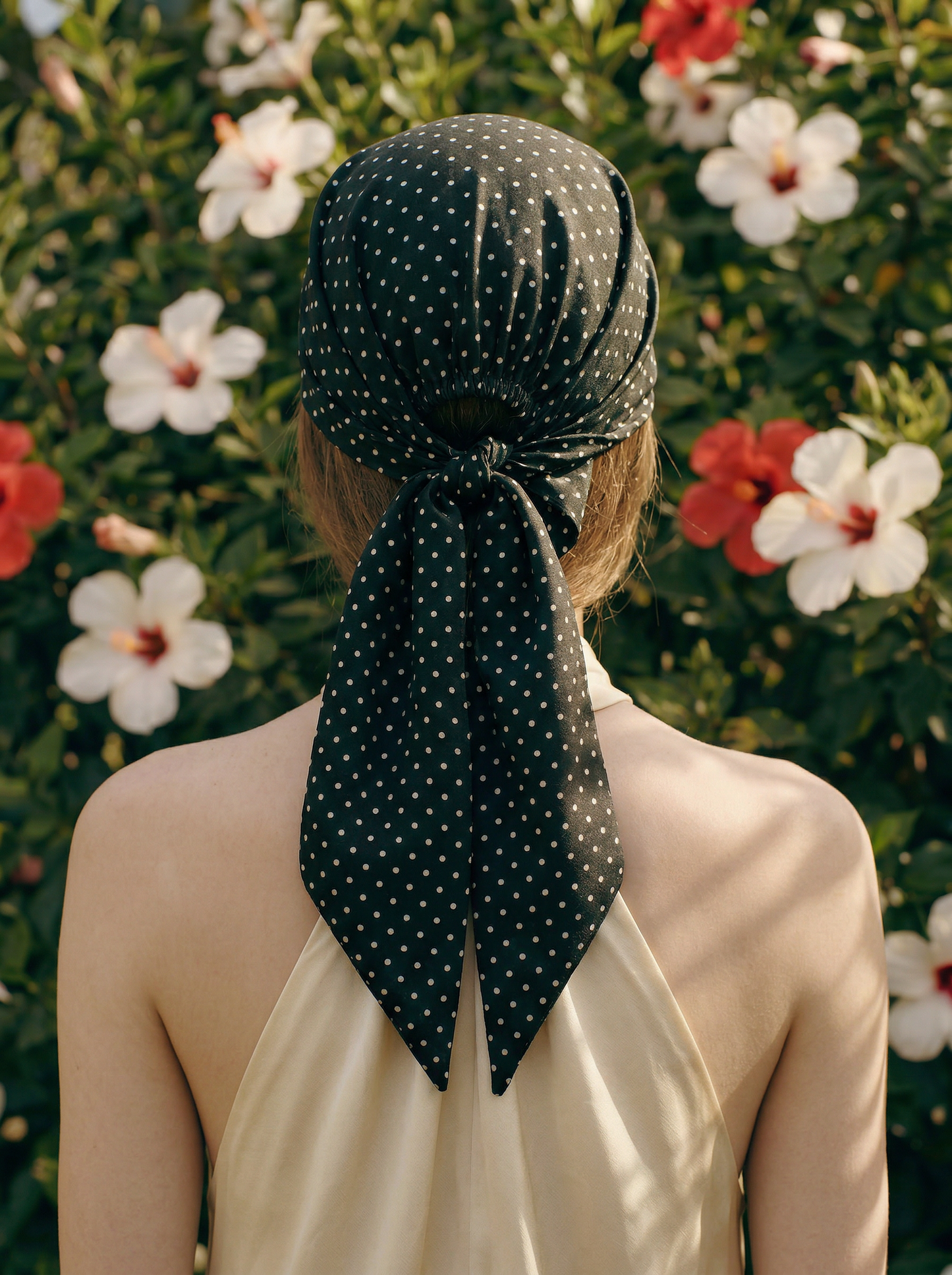 Pure Silk Floral Headscarf with Ties – Sage Print