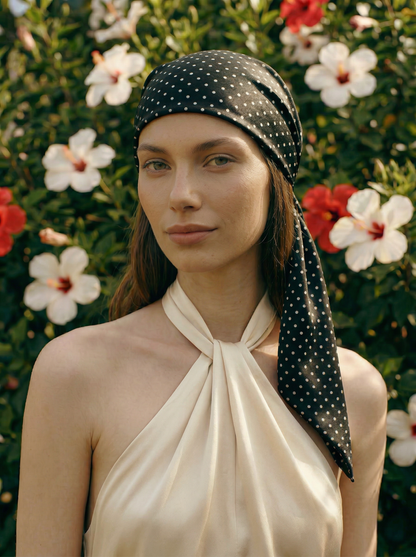Pure Silk Floral Headscarf with Ties – Sage Print