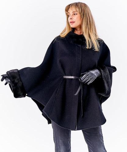 Scandinavian Mink Fur Double Face Wool Poncho