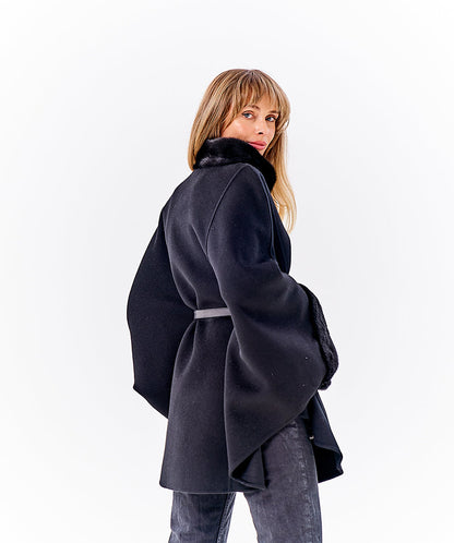 Scandinavian Mink Fur Double Face Wool Poncho