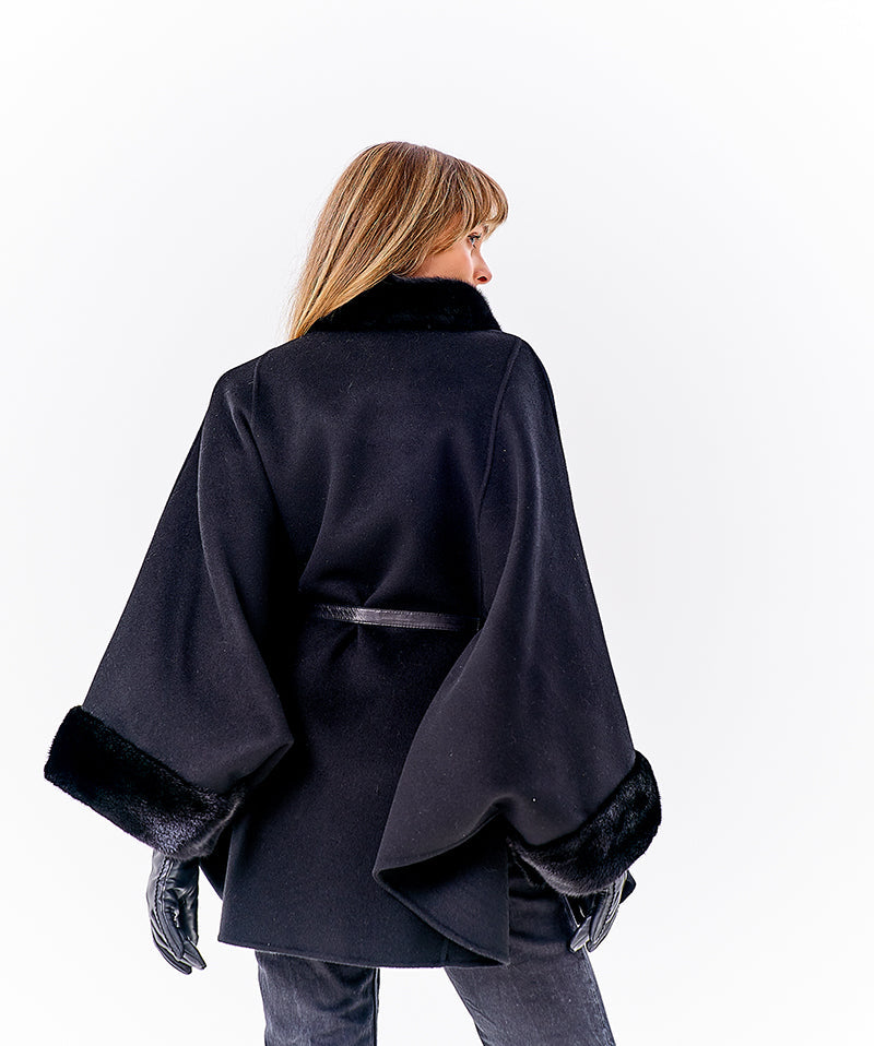 Scandinavian Mink Fur Double Face Wool Poncho