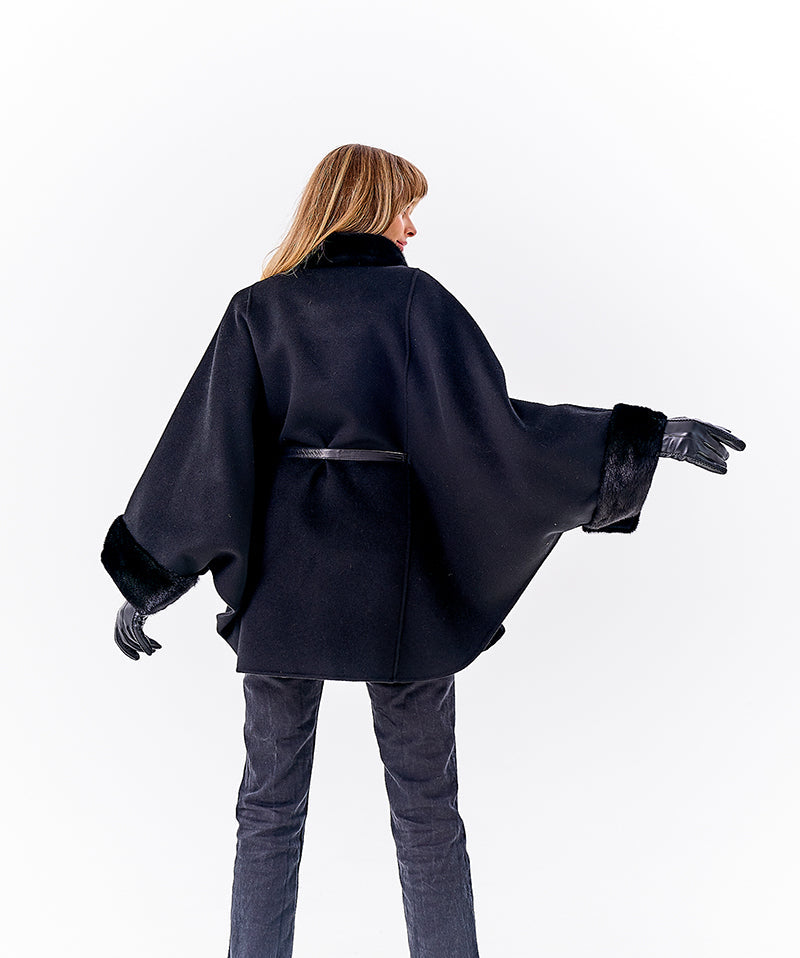 Scandinavian Mink Fur Double Face Wool Poncho