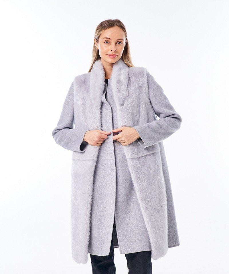 Mink Fur Virgin Wool Coat Plus Vest