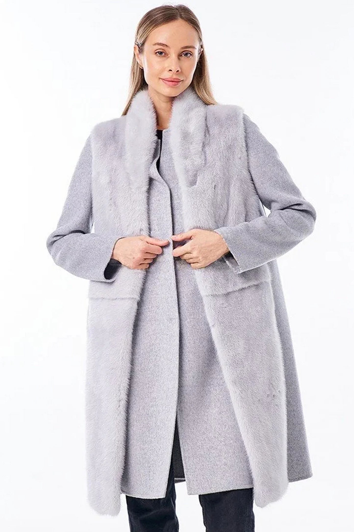 Mink Fur Virgin Wool Coat Plus Vest