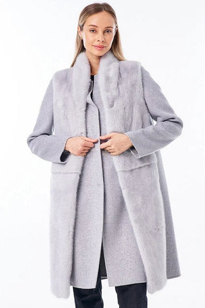 Mink Fur Virgin Wool Coat Plus Vest