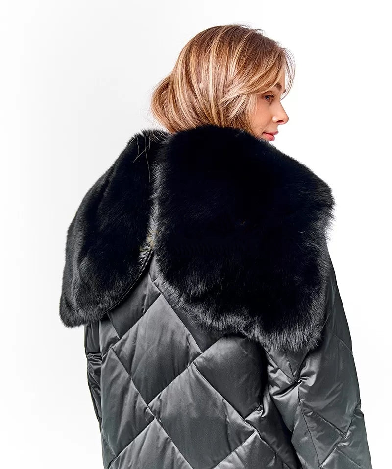 Polar Fox Fur Collar-Hood Down Winter Coat