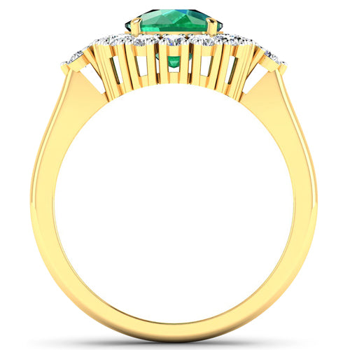 14K Yellow Gold Zambian Emerald and White Diamond Halo Ring