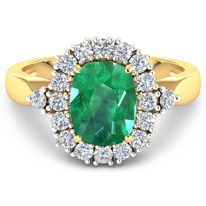 14K Yellow Gold Zambian Emerald and White Diamond Halo Ring