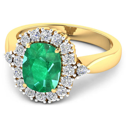 14K Yellow Gold Zambian Emerald and White Diamond Halo Ring