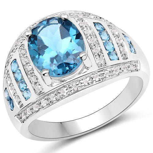 Sterling Silver London Blue Topaz and White Topaz Cocktail Ring