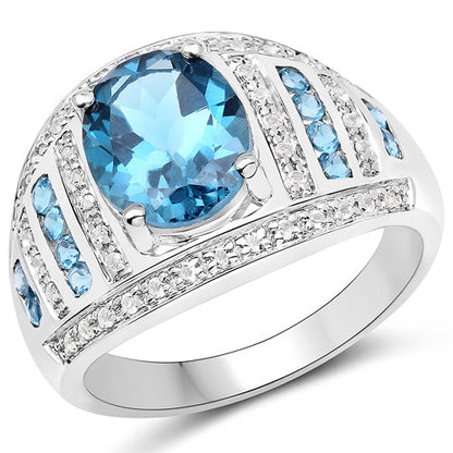 Sterling Silver London Blue Topaz and White Topaz Cocktail Ring