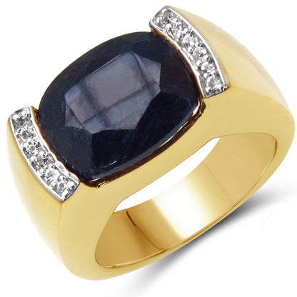 14K Yellow Gold Plated Sterling Silver Sapphire & White Topaz Ring