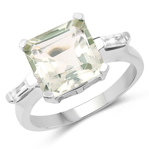 Sterling Silver Green Amethyst & White Topaz Ring