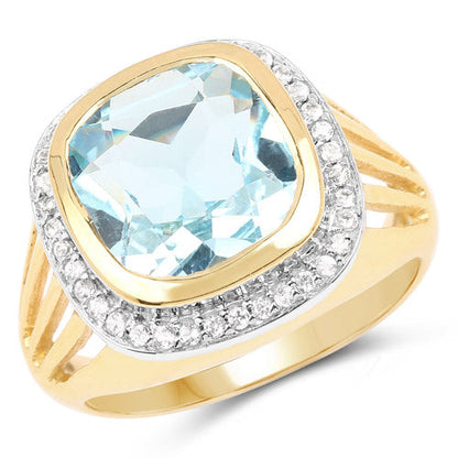14K Yellow Gold Plated Sterling Silver Blue Topaz and White Topaz Ring
