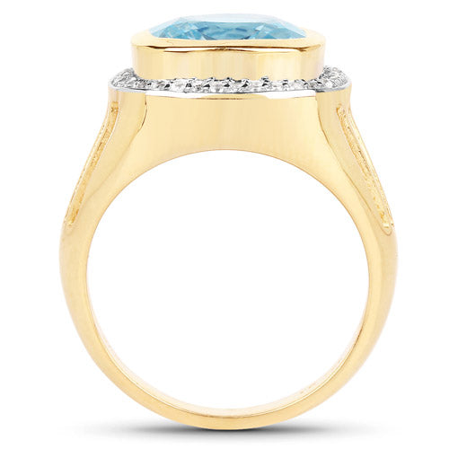 14K Yellow Gold Plated Sterling Silver Blue Topaz and White Topaz Ring