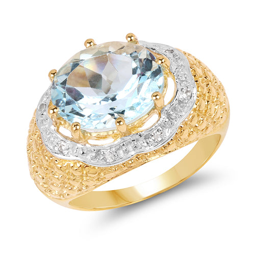 14K Yellow Gold Plated Sterling Silver Blue Topaz & White Topaz Ring