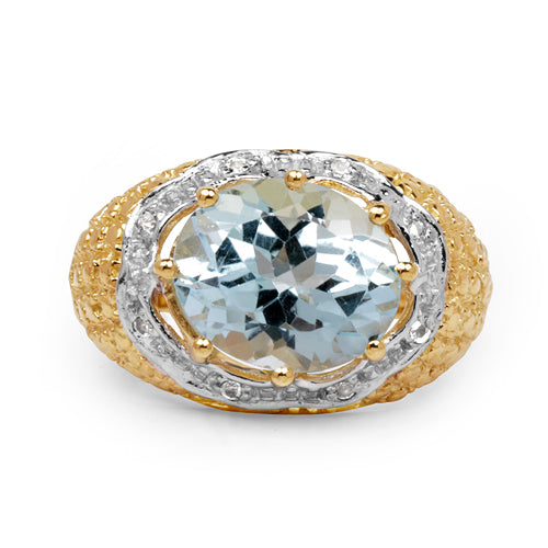 14K Yellow Gold Plated Sterling Silver Blue Topaz & White Topaz Ring