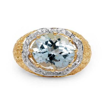 14K Yellow Gold Plated Sterling Silver Blue Topaz & White Topaz Ring